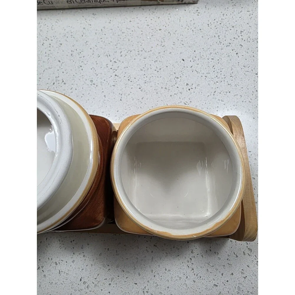 Vintage 3 piece Rooster Kitchen canister set with wooden stand